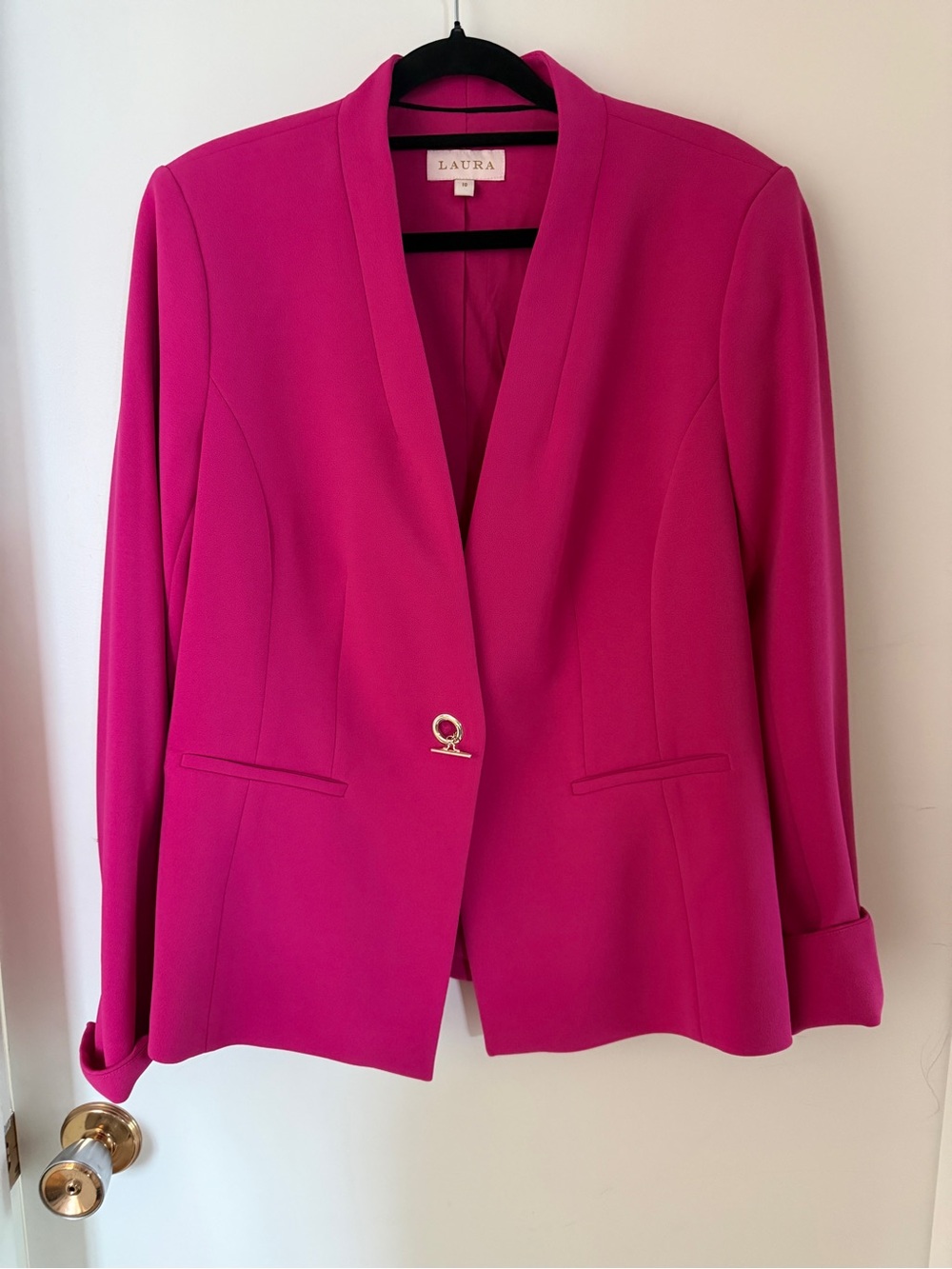Laura Hot Pink Fuchsia Blazer Size 10 Silver Toggle Quiet Luxury Barbiecore